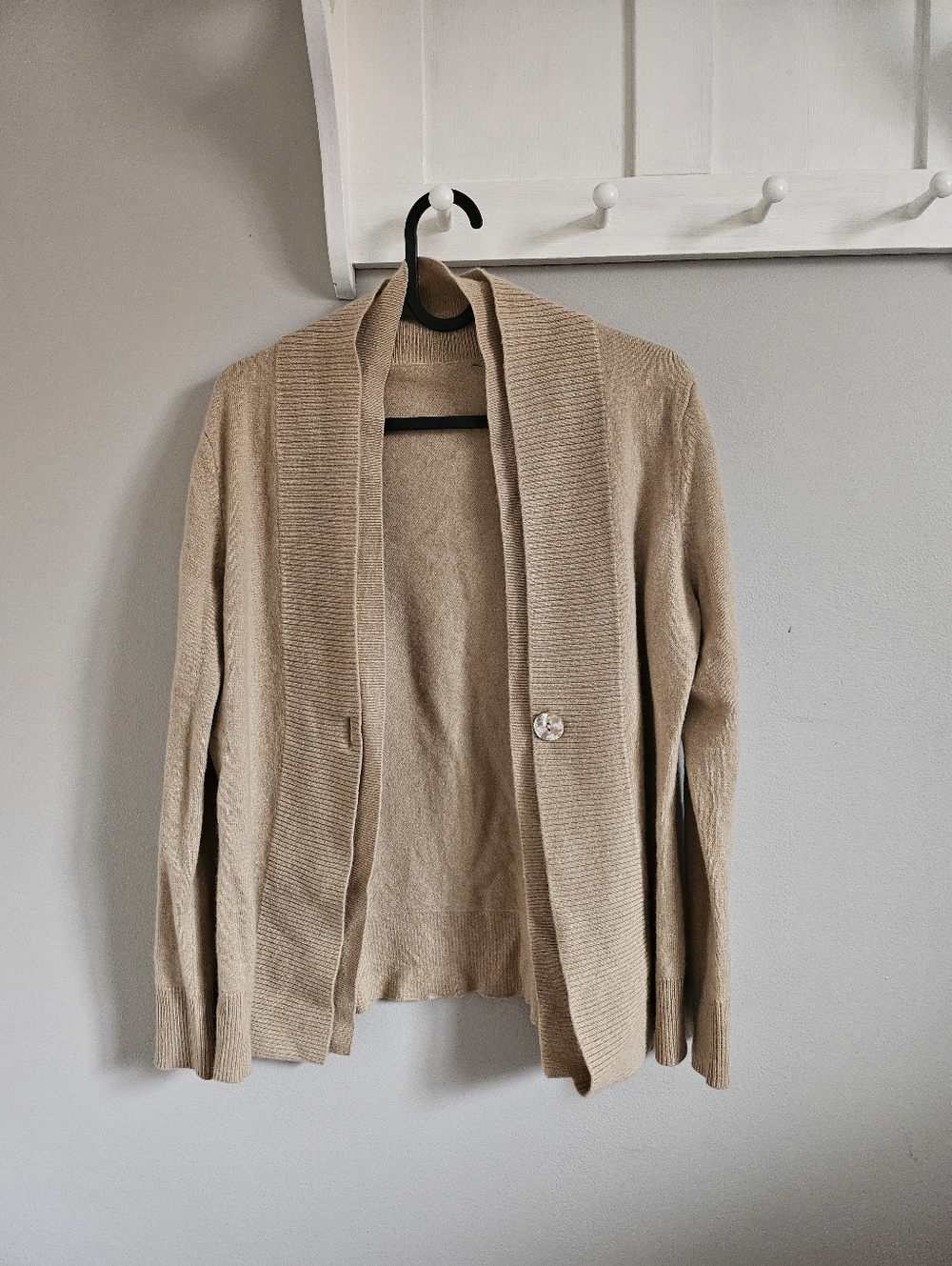 Vintage 100% Cashmere Cardigan Sweater Jones NY Tan Brown Size XS Small V-neck